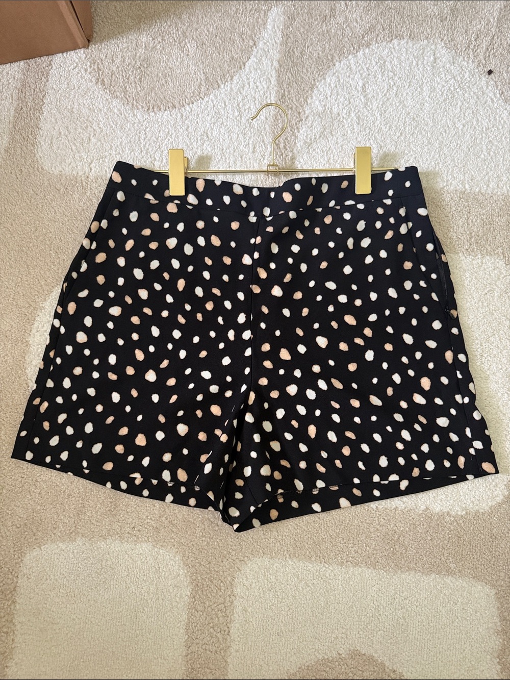 Ann Taylor Black Shorts with Blush and White Spot Print
